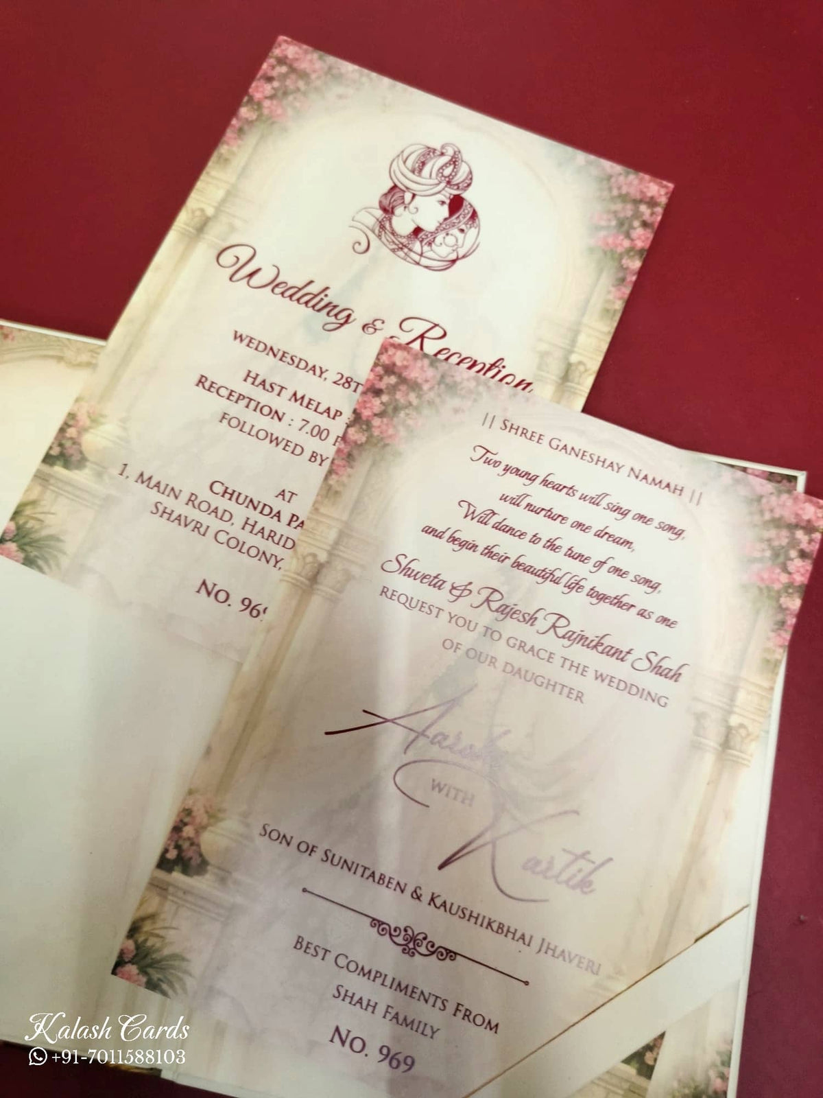 KLB-1098 Red Bride Groom Padded Thick Wedding Card (2 Page)