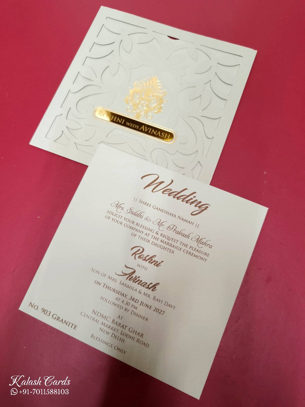 KLB-1099 Grey Floral Laser Cut Leatherette Wedding Card (1 Page)
