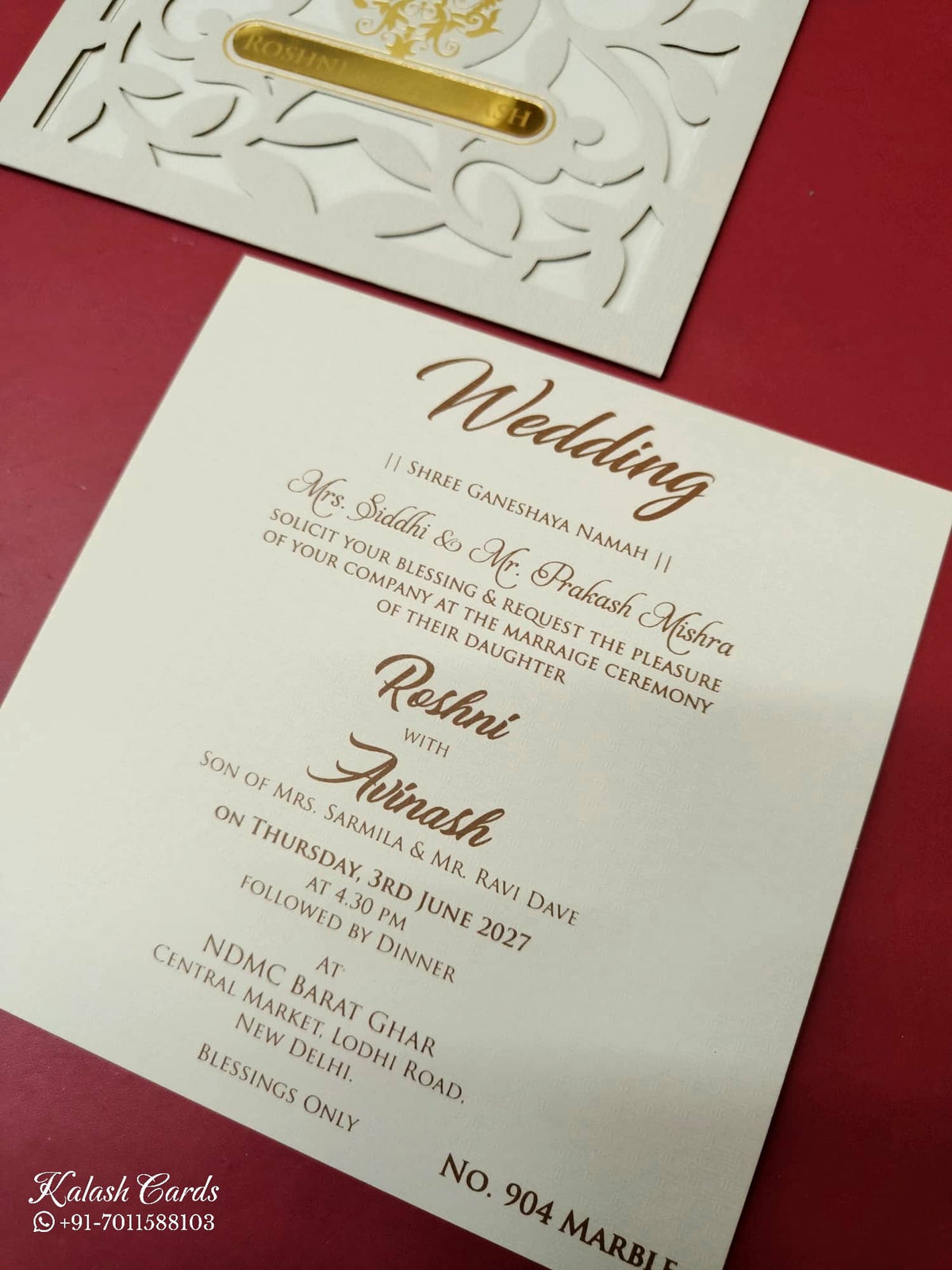 KLB-1100 Grey Floral Laser Cut Leatherette Wedding Card (1 Page)