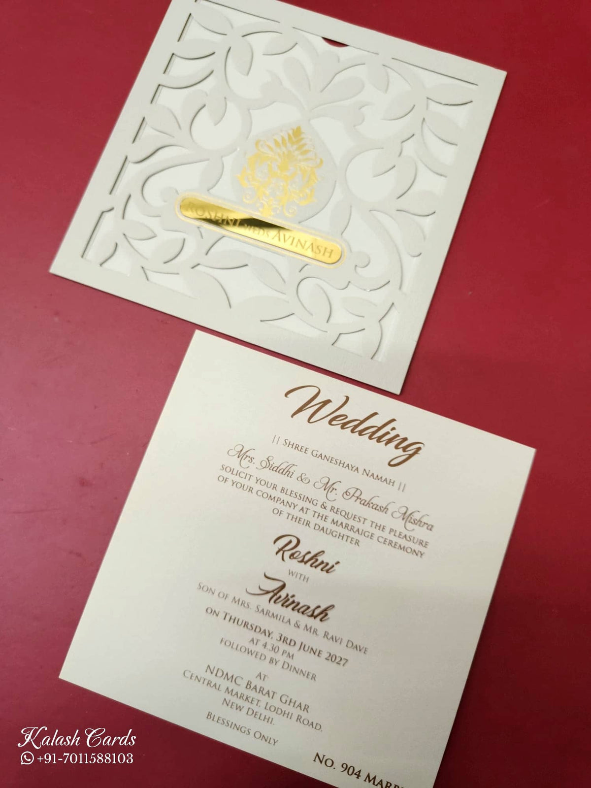 KLB-1100 Grey Floral Laser Cut Leatherette Wedding Card (1 Page)