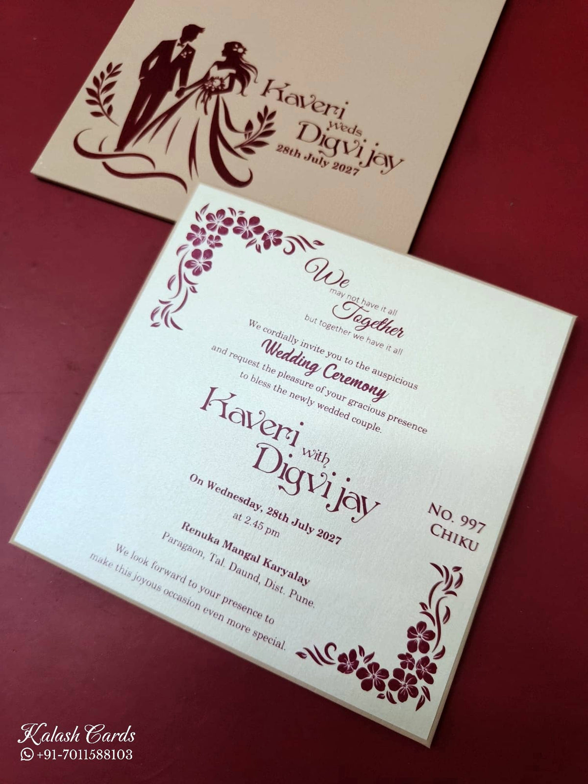 KLB-1101 Creme Leatherette Padded Thick Wedding Card (1 Page)