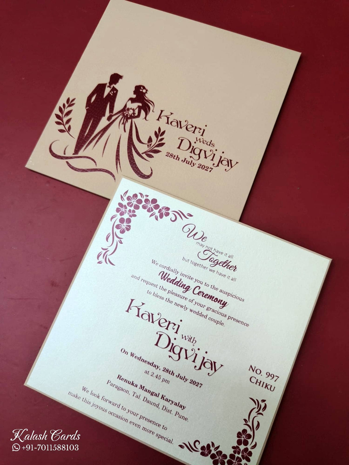 KLB-1101 Creme Leatherette Padded Thick Wedding Card (1 Page)