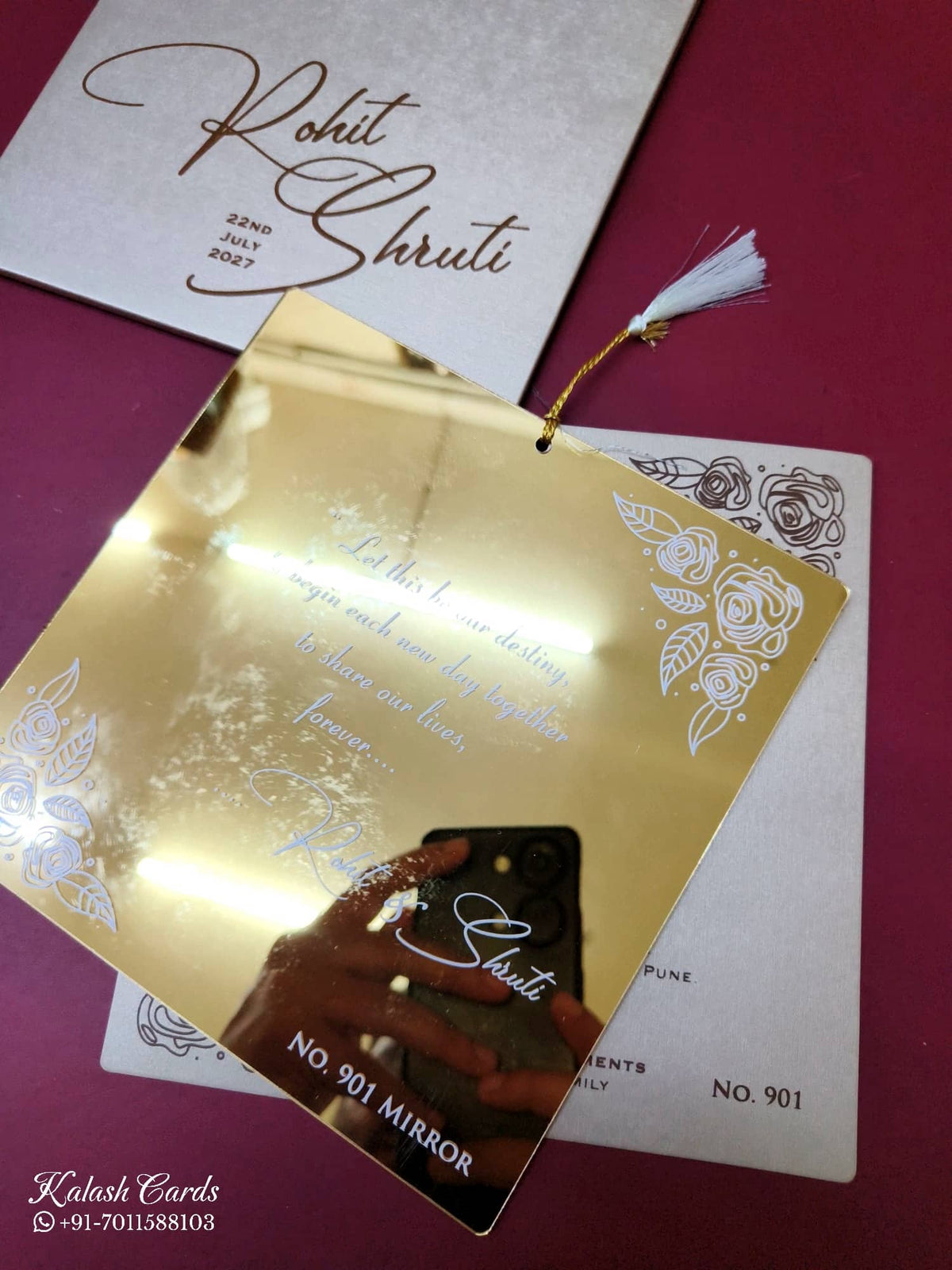 KLB-1102 Creme Gold Acrylic Wedding Card