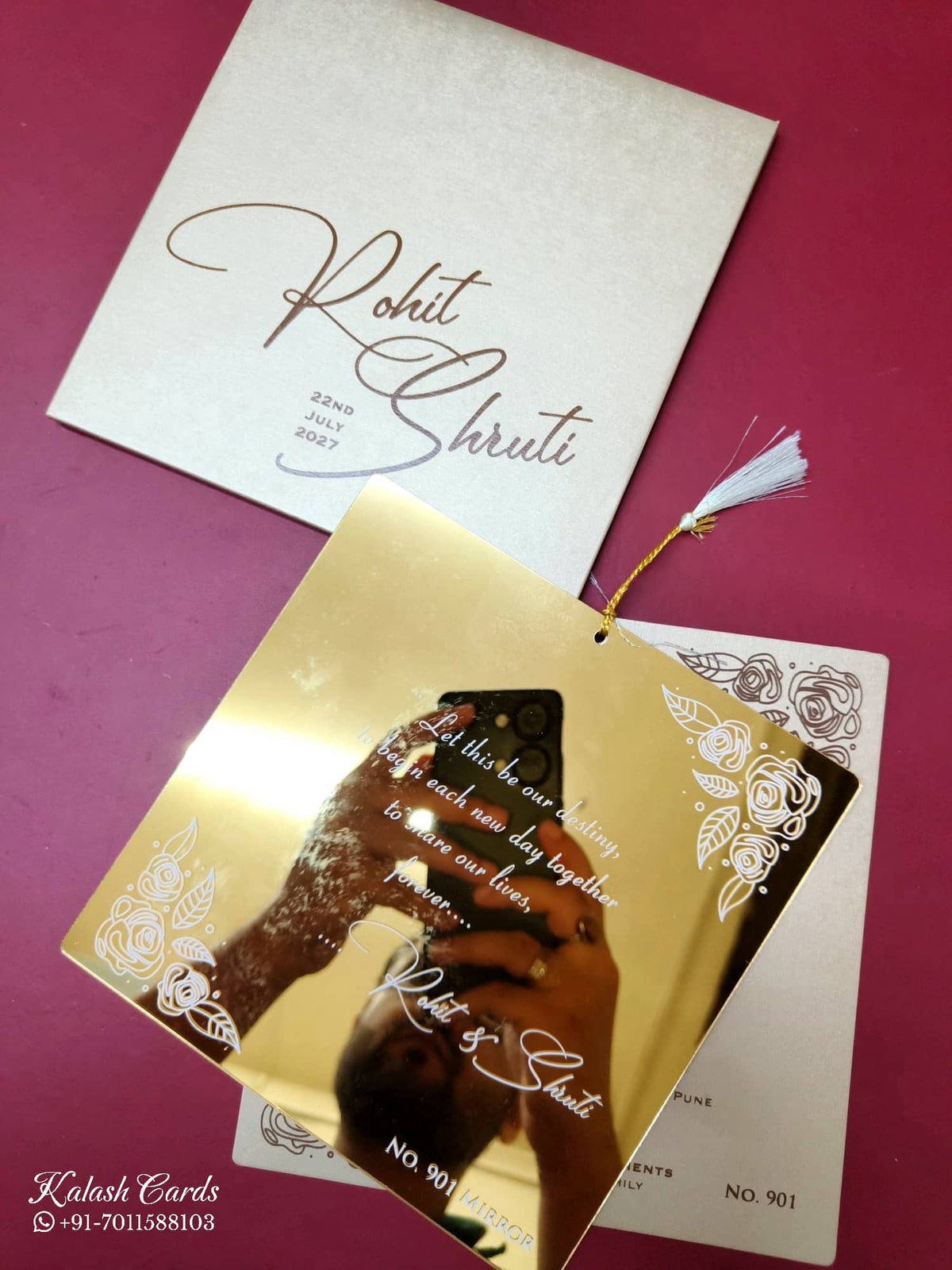 KLB-1102 Creme Gold Acrylic Wedding Card