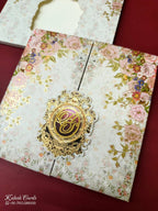 KLB-1105 White Floral Door Style Padded Thick Wedding Card (2 Page & Couple Initial Acrylic)