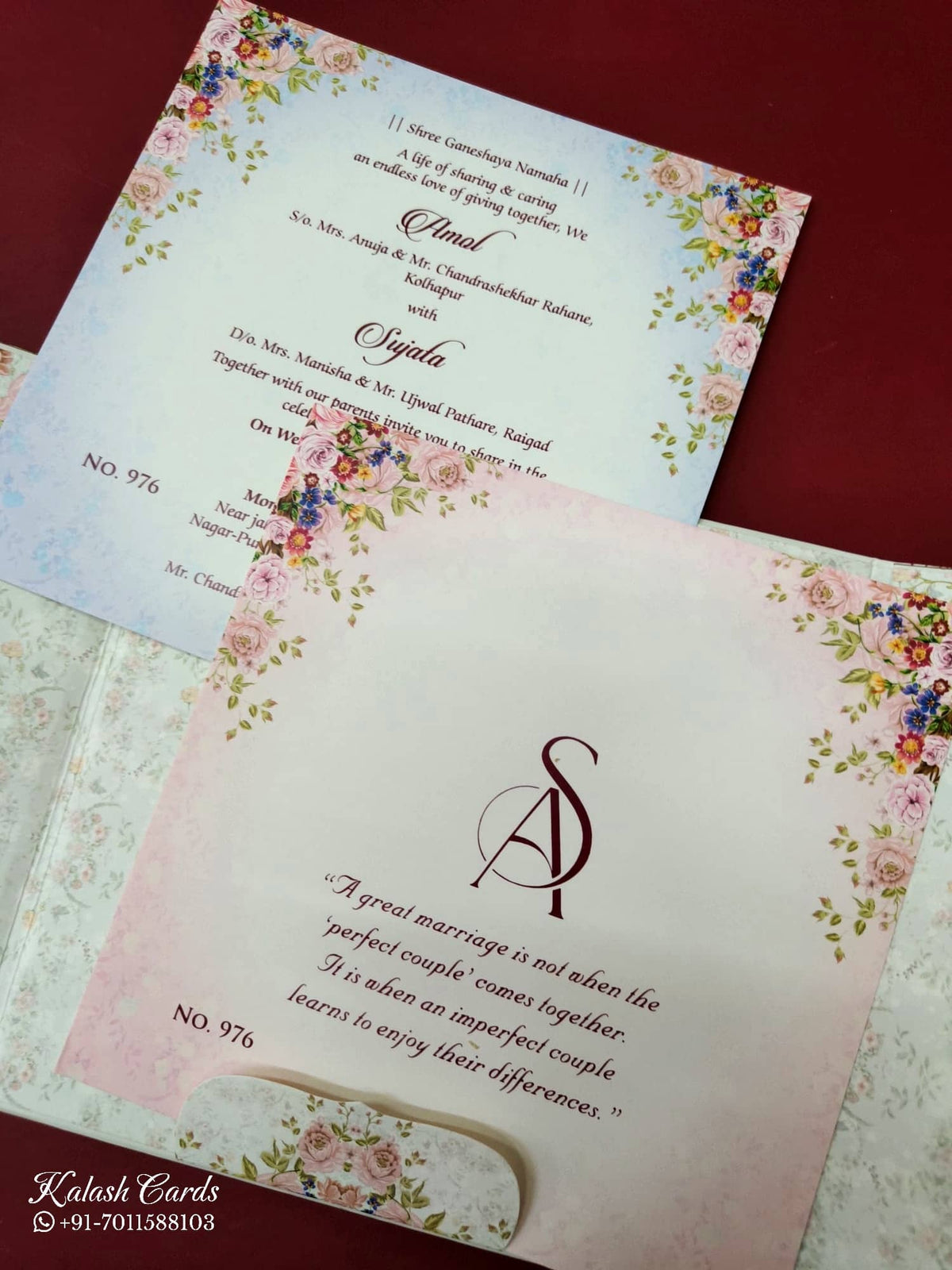 KLB-1105 White Floral Door Style Padded Thick Wedding Card (2 Page & Couple Initial Acrylic)
