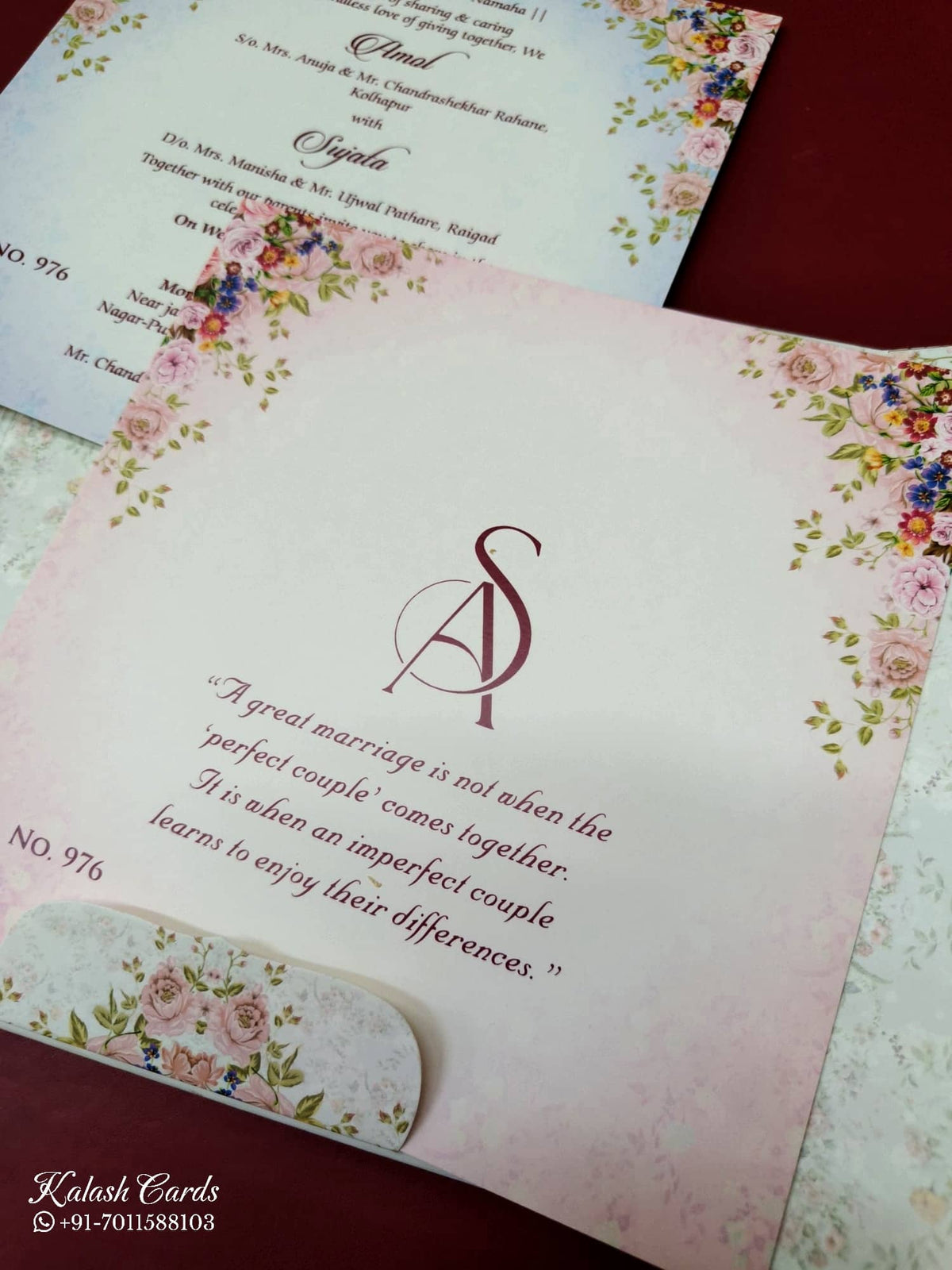 KLB-1105 White Floral Door Style Padded Thick Wedding Card (2 Page & Couple Initial Acrylic)