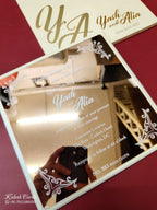 KLB-1106 White Leatherette Velvet Gold Acrylic Wedding Card (1 Page)