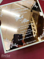 KLB-1106 White Leatherette Velvet Gold Acrylic Wedding Card (1 Page)