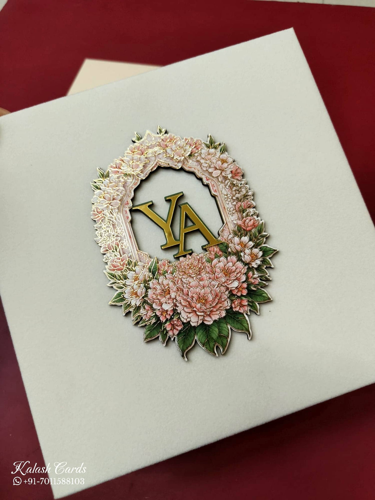 KLB-1106 White Leatherette Velvet Gold Acrylic Wedding Card (1 Page)