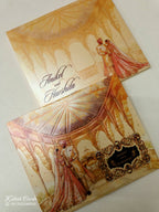 KLB-1107 Orange Bride Groom Embossed Wedding Card (2 Page & Couple Name Acrylic)