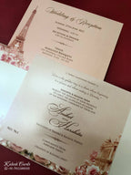 KLB-1108 Pink Floral Embossed Padded Thick Wedding Card (2 Page & Couple Initial Acrylic)
