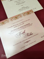 KLB-1109 Peach Barat Embossed Padded Thick Wedding Card (2 Page & Couple Name Acrylic)