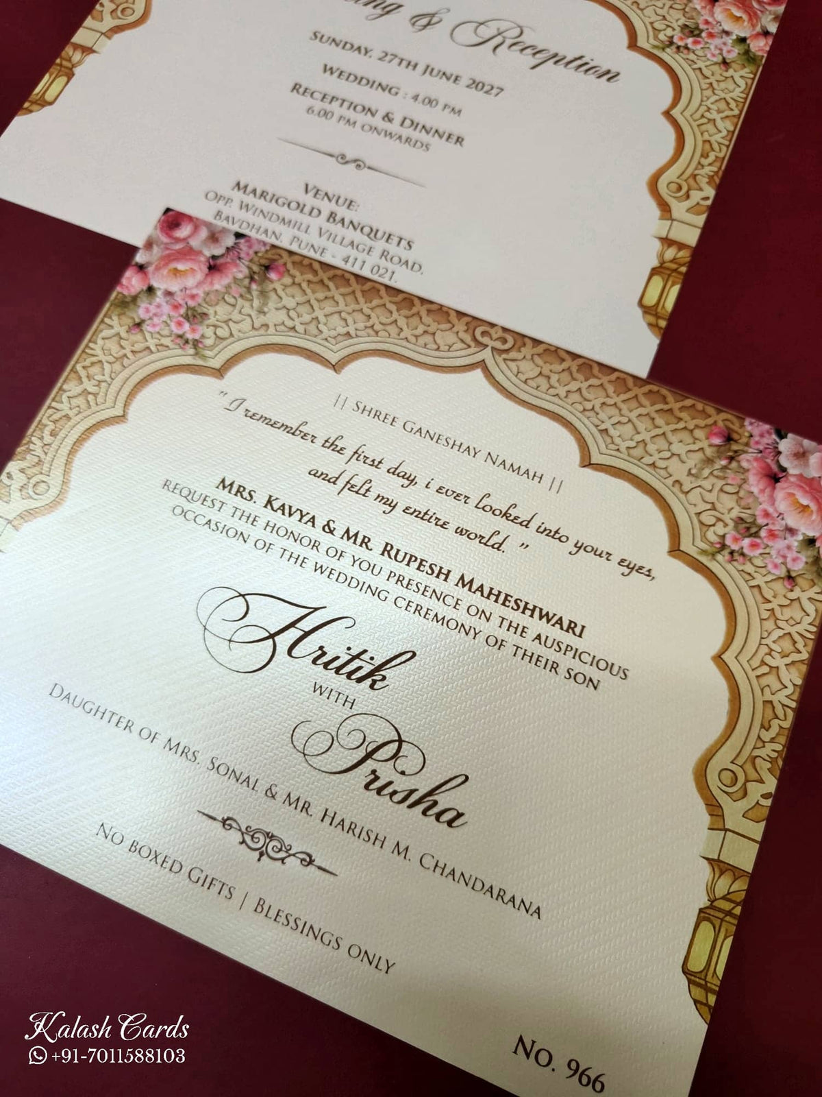 KLB-1110 Royal Arch Embossed Padded Thick Wedding Card (2 Page & Couple Name Acrylic)