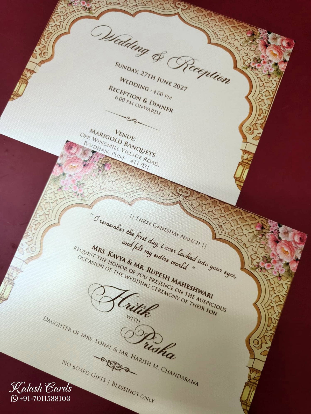 KLB-1110 Royal Arch Embossed Padded Thick Wedding Card (2 Page & Couple Name Acrylic)