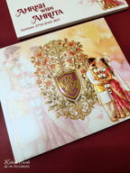 KLB-1111 Orange Bride Groom Padded Thick Wedding Card (2 Page & Couple Initial Acrylic)