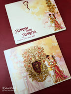 KLB-1111 Orange Bride Groom Padded Thick Wedding Card (2 Page & Couple Initial Acrylic)