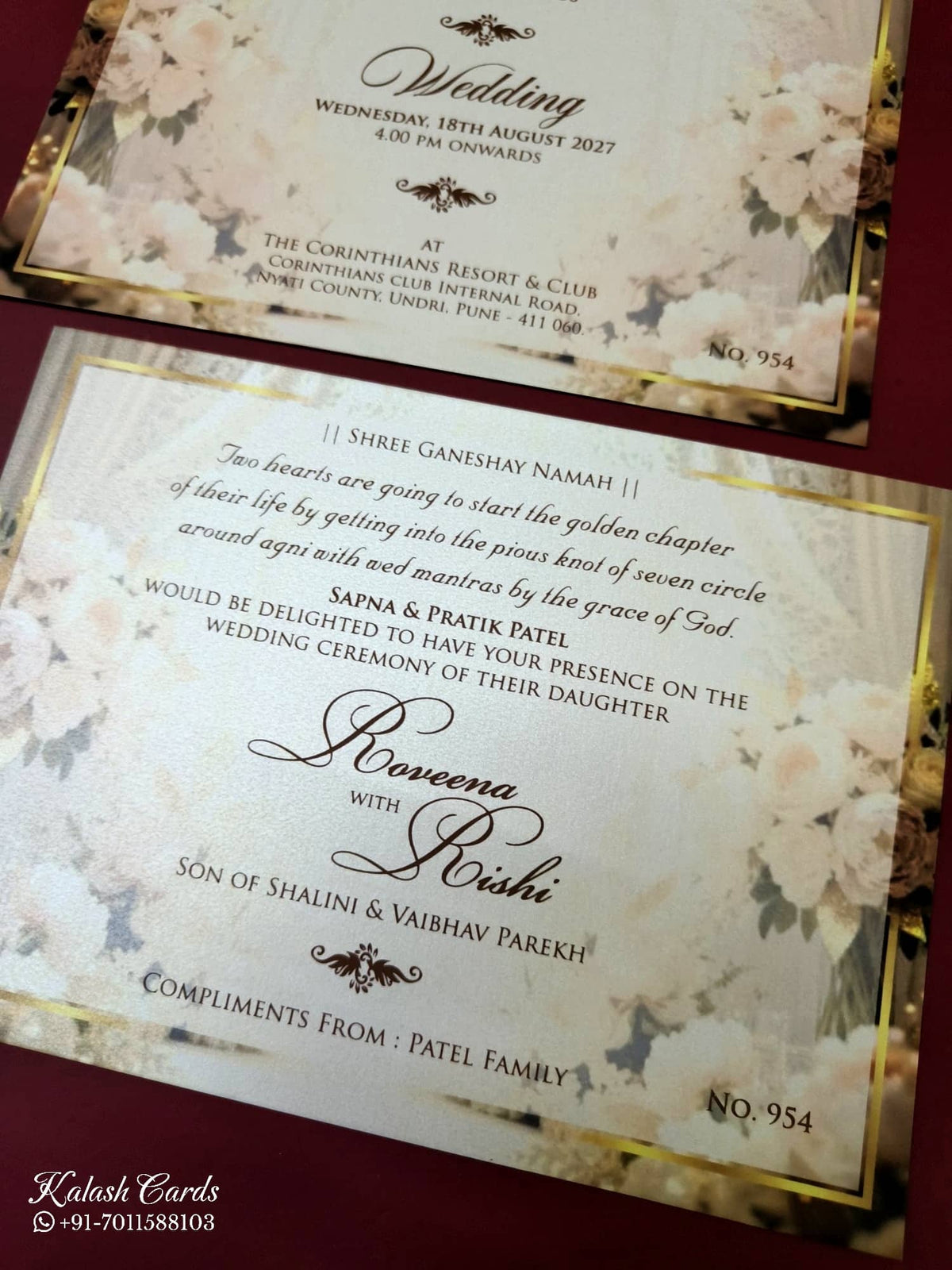 KLB-1113 White Floral Padded Thick Wedding Card (2 Page)