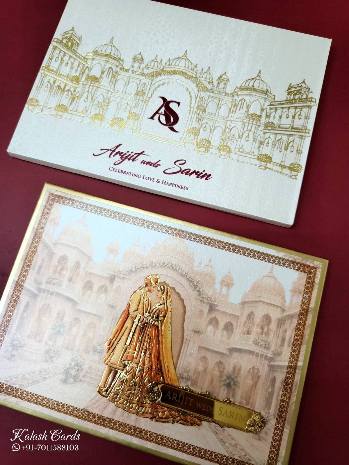 KLB-1114 White Bride Groom Royal Fort Padded Thick Wedding Card (2 Page & Couple Name Acrylic)