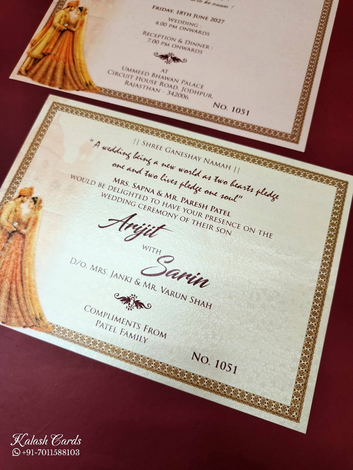 KLB-1114 White Bride Groom Royal Fort Padded Thick Wedding Card (2 Page & Couple Name Acrylic)