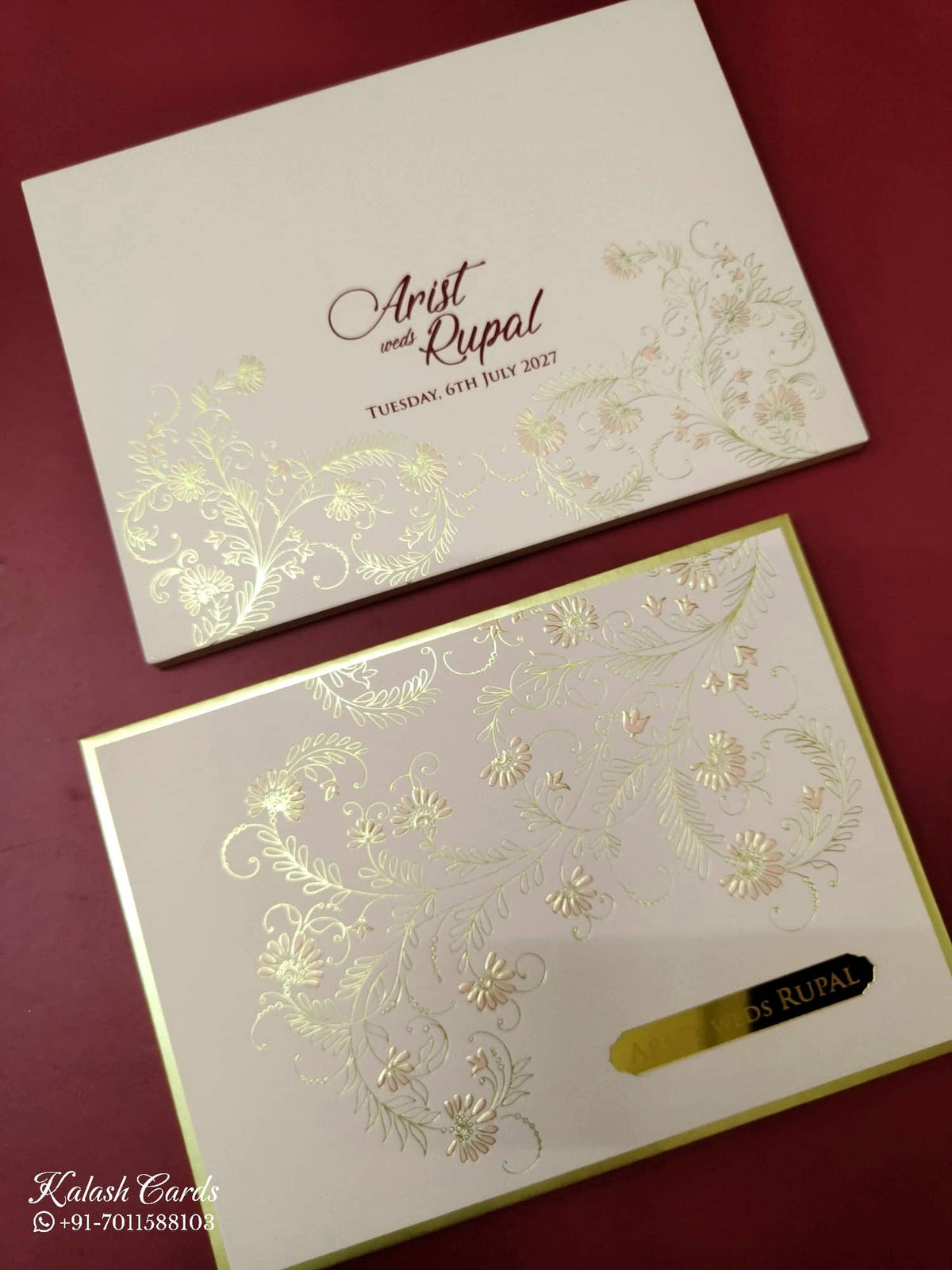 KLB-1117 Pink Floral Leatherette Wedding Card (2 Page & Couple Name Acrylic)