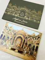KLB-1119 Green Golden Royal Fort Radha Krishna Leatherette Embossed Padded Thick Wedding Card (2 Page & Couple Name Acrylic)