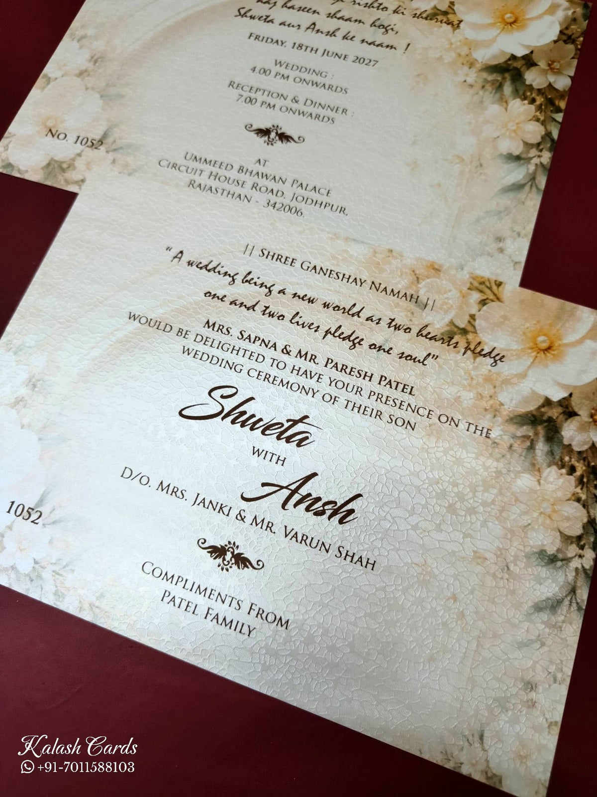 KLB-1120 Creme Green Floral Leatherette Padded Thick Wedding Card (2 Page)