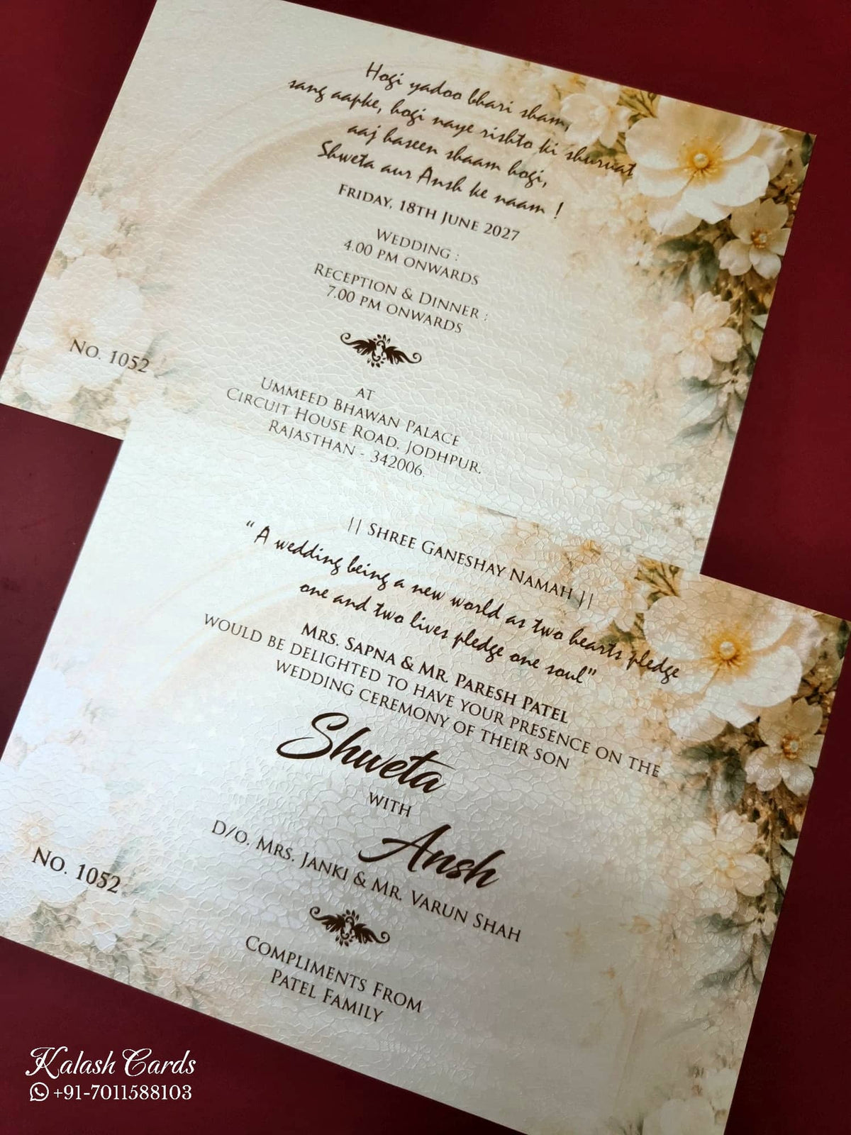 KLB-1120 Creme Green Floral Leatherette Padded Thick Wedding Card (2 Page)
