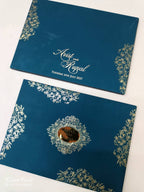 KLB-1121 Blue Floral Leatherette Padded Thick Wedding Card (2 Page & Couple Name Acrylic)
