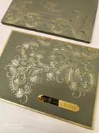 KLB-1122 Green Floral Leatherette Padded Thick Wedding Card (2 Page & Couple Name Acrylic)