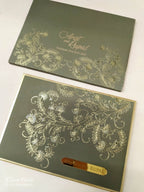 KLB-1122 Green Floral Leatherette Padded Thick Wedding Card (2 Page & Couple Name Acrylic)