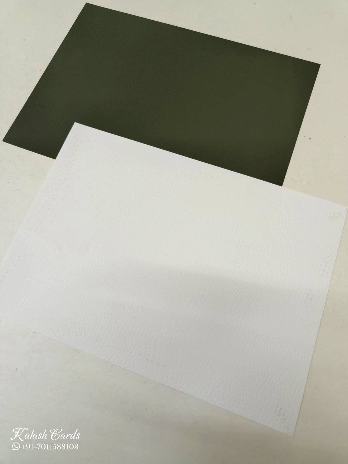 KLB-1122 Green Floral Leatherette Padded Thick Wedding Card (2 Page & Couple Name Acrylic)