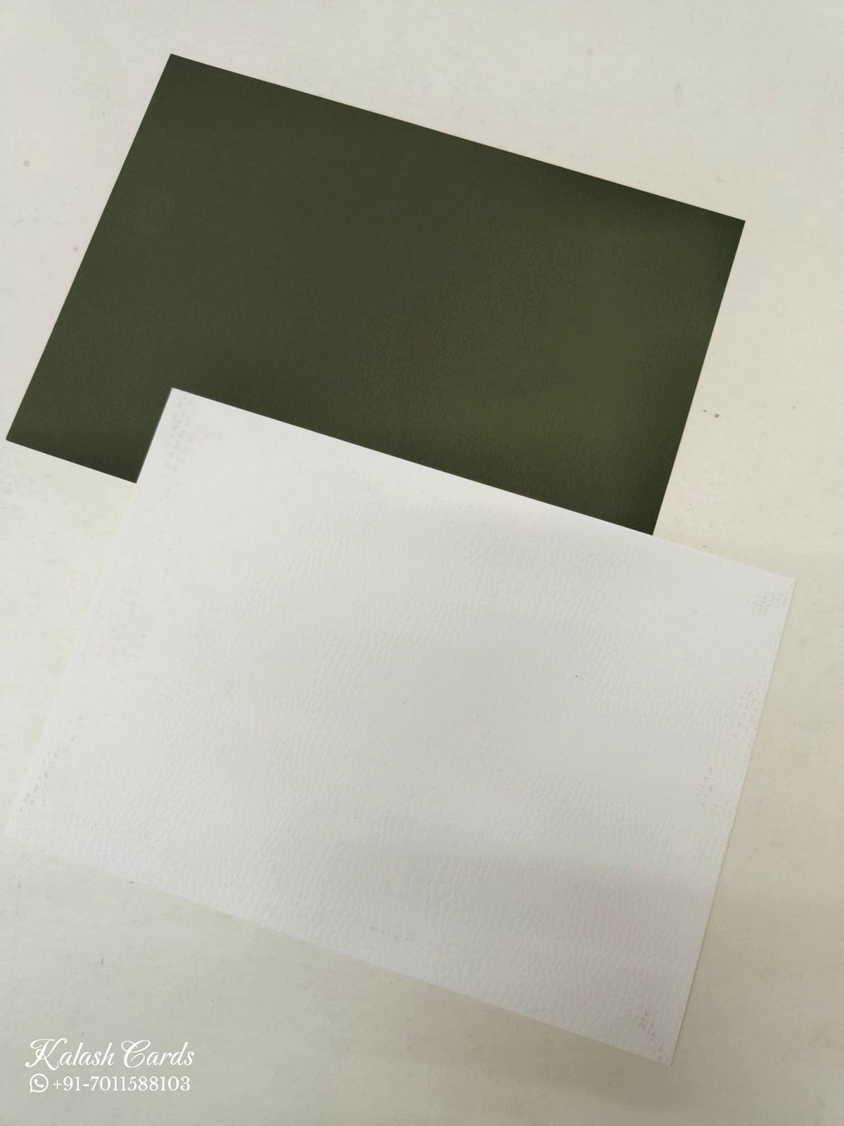 KLB-1122 Green Floral Leatherette Padded Thick Wedding Card (2 Page & Couple Name Acrylic)