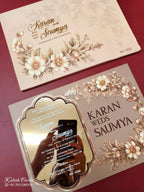 KLB-1123 Peach Floral Gold Acrylic Wedding Card (1 Page)