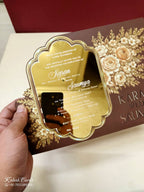 KLB-1124 Creme Brown Floral Gold Acrylic Wedding Card (1 Page)-Kalash Cards