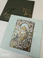 KLB-1126 Green Floral Gold Acrylic Padded Thick Wedding Card (1 Page)