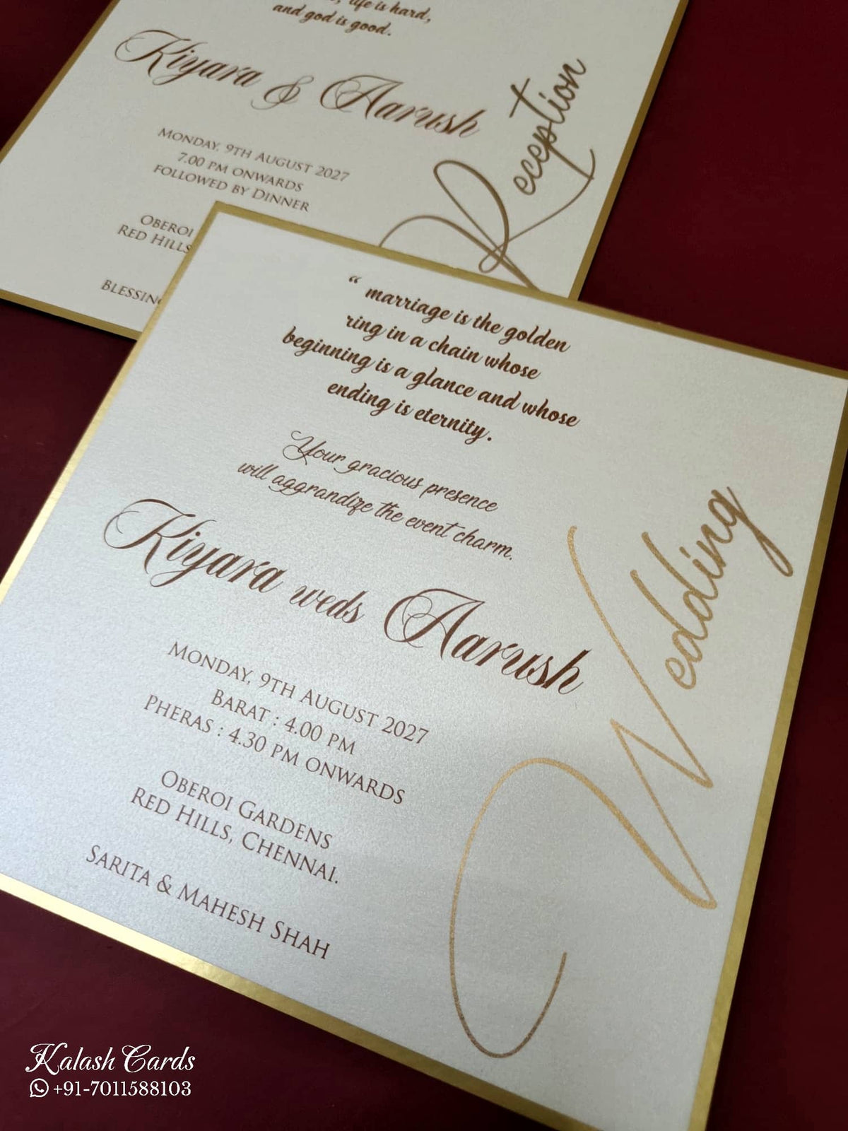 KLB-1127 White Golden Velvet Padded Thick Wedding Card (2 Page)