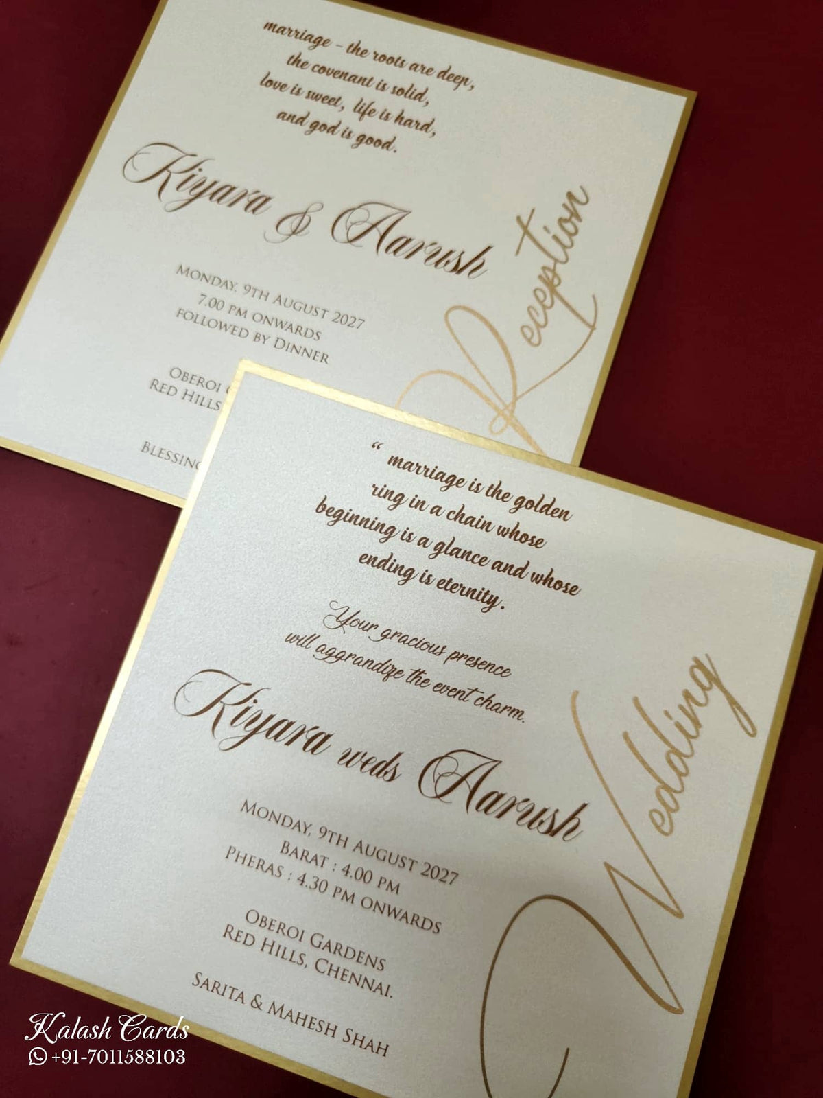 KLB-1127 White Golden Velvet Padded Thick Wedding Card (2 Page)