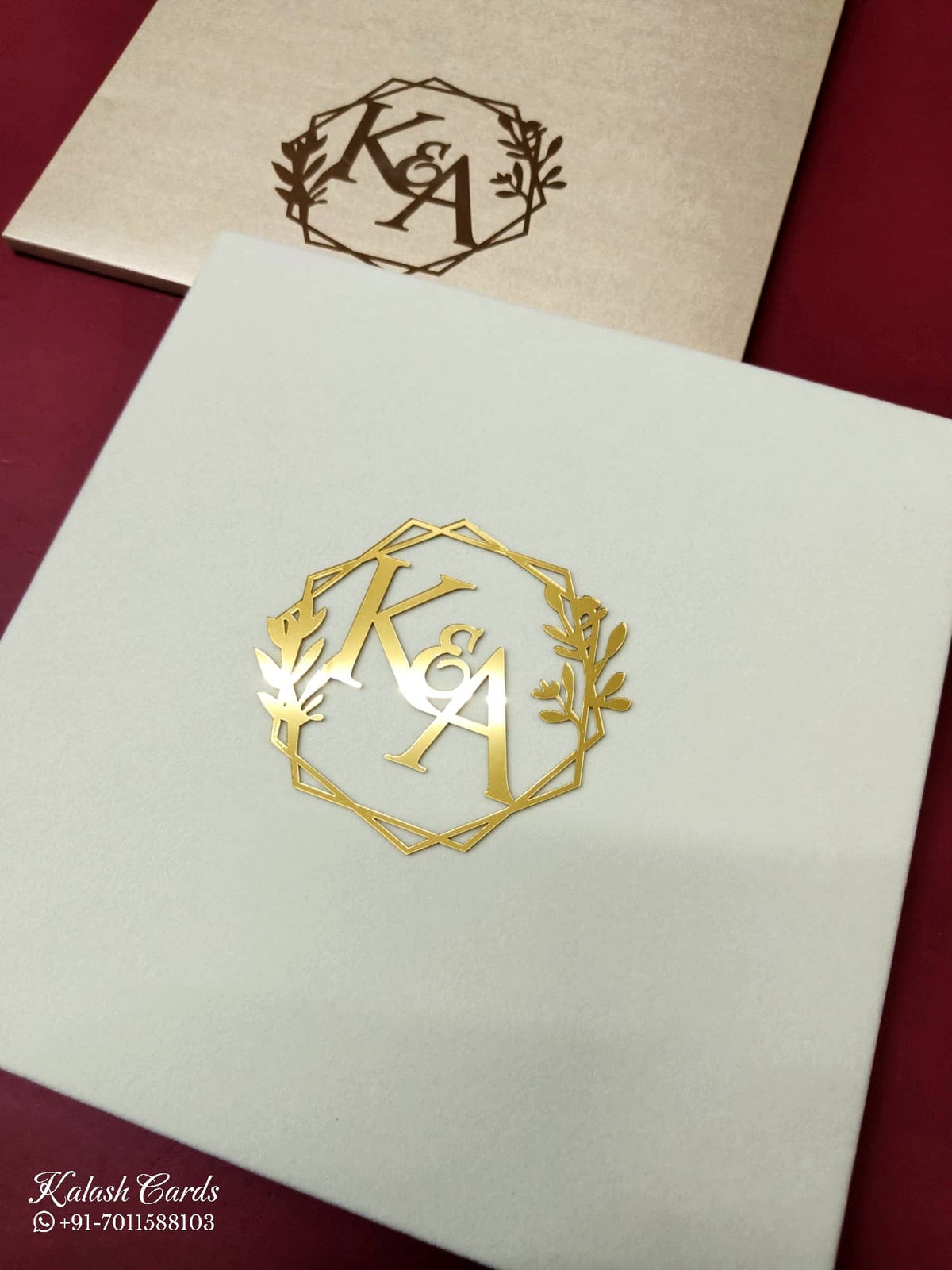 KLB-1127 White Golden Velvet Padded Thick Wedding Card (2 Page)