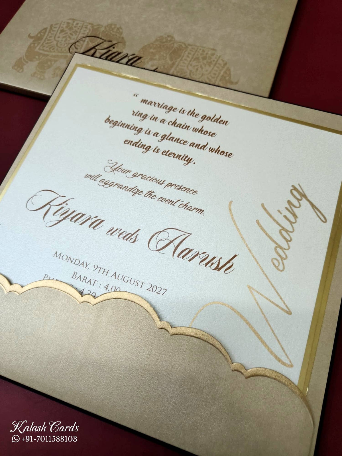 KLB-1128 White Royal Blue Brown Velvet Padded Thick Wedding Card (1 Page)