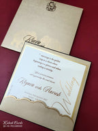 KLB-1128 White Royal Blue Brown Velvet Padded Thick Wedding Card (1 Page)