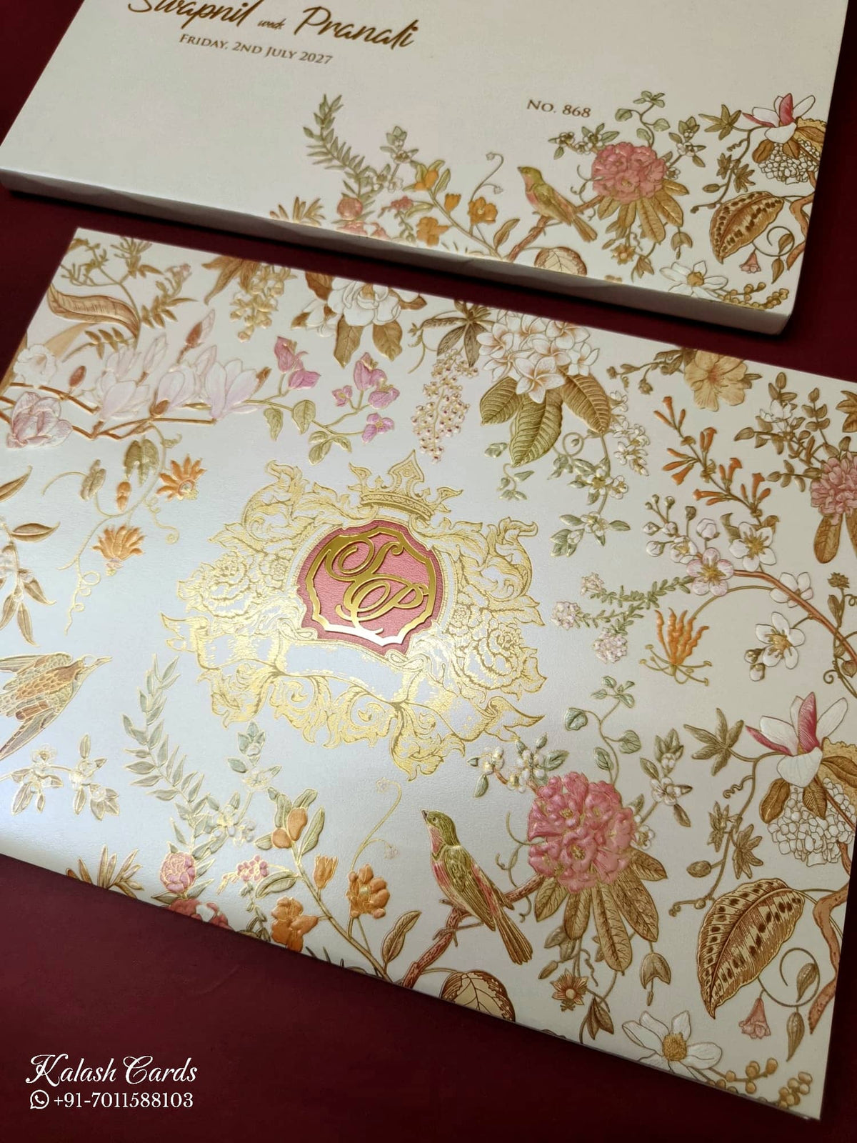 KLB-1129 White Floral Padded Thick Wedding Card (2 Page & Couple Name Acrylic)