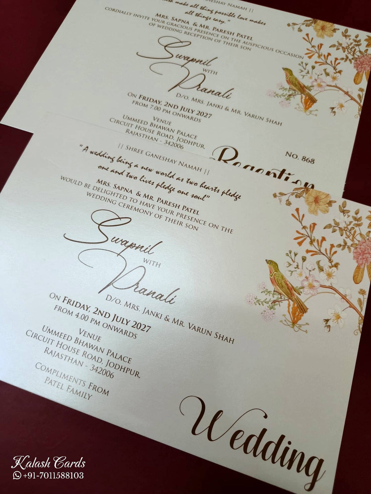 KLB-1129 White Floral Padded Thick Wedding Card (2 Page & Couple Name Acrylic)