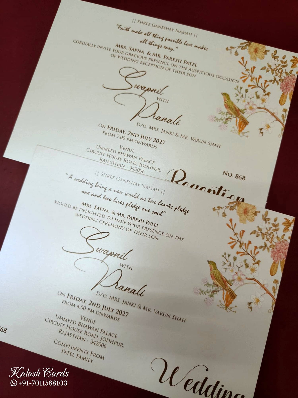 KLB-1129 White Floral Padded Thick Wedding Card (2 Page & Couple Name Acrylic)