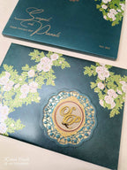KLB-1130 Green Floral Laser Cut Padded Thick Wedding Card (2 Page & Couple Initial Acrylic)