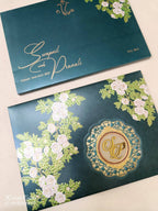KLB-1130 Green Floral Laser Cut Padded Thick Wedding Card (2 Page & Couple Initial Acrylic)