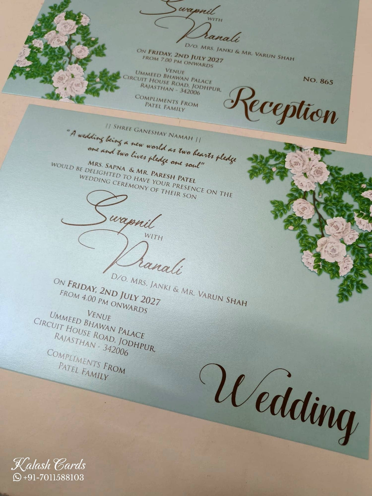 KLB-1130 Green Floral Laser Cut Padded Thick Wedding Card (2 Page & Couple Initial Acrylic)