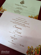 KLB-1131 White Peach Lotus Barat Laser Cut Padded Thick Wedding Card (2 Page & Couple Name Acrylic)-Kalash Cards
