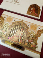 KLB-1132 Creme Bride Groom Laser Cut Padded Thick Wedding Card (2 Page & Couple Name Acrylic)