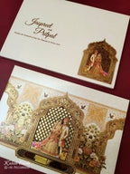 KLB-1132 Creme Bride Groom Laser Cut Padded Thick Wedding Card (2 Page & Couple Name Acrylic)